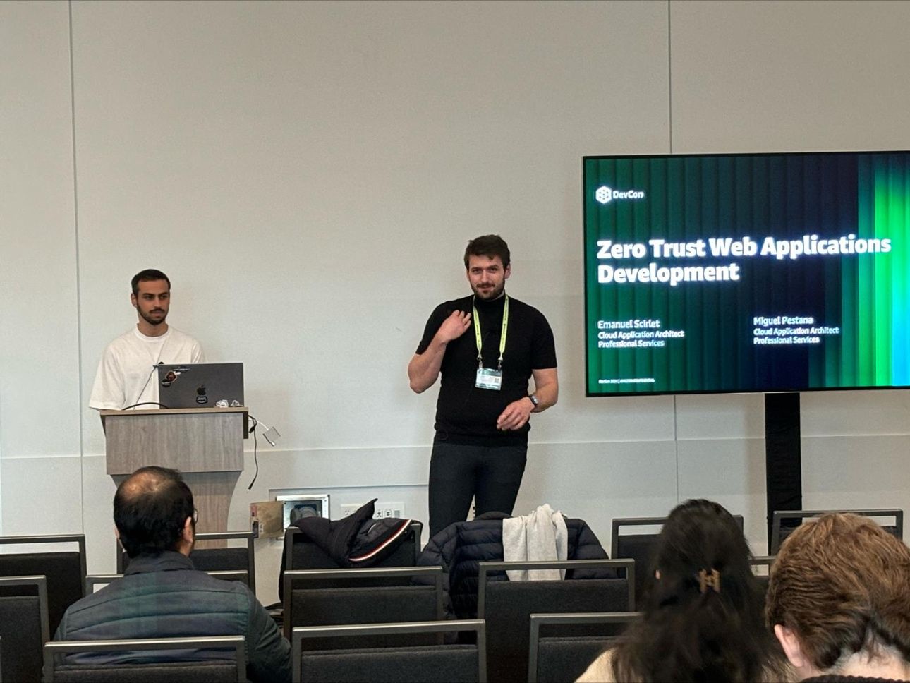 Emanuel speaking about Zero Trust Web Applications at DevCon